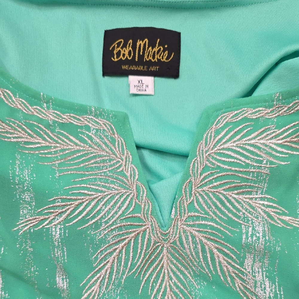 Bob Mackie Mint Green Embroidered V-Neck Tunic